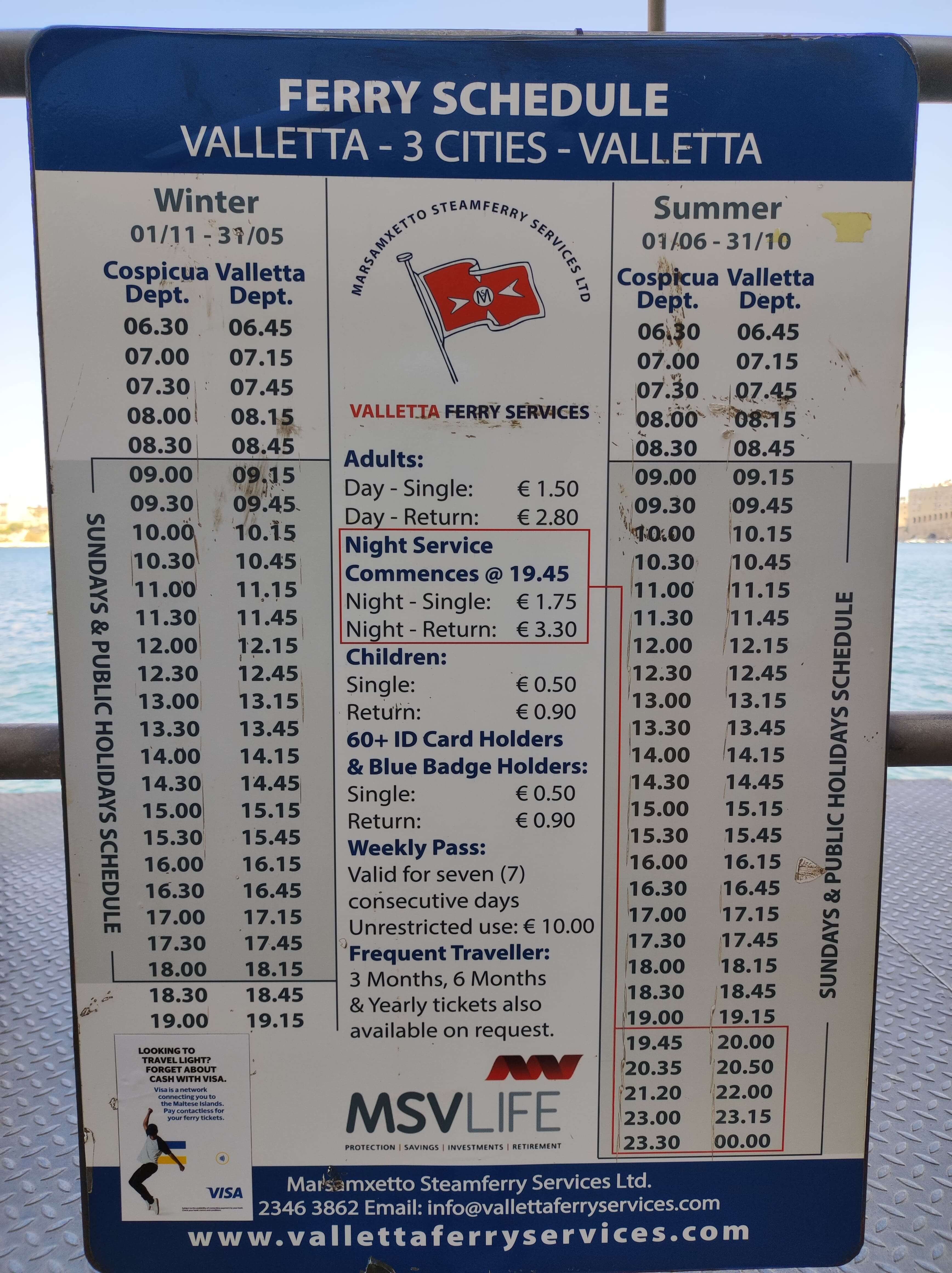 Horario del Ferry entre La Valeta y las Tres Ciudades de Malta